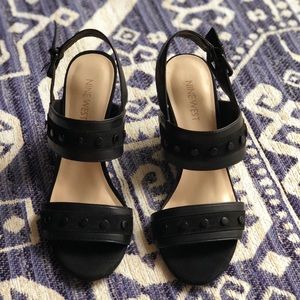 Nine West Black Strap wedge heel sling back